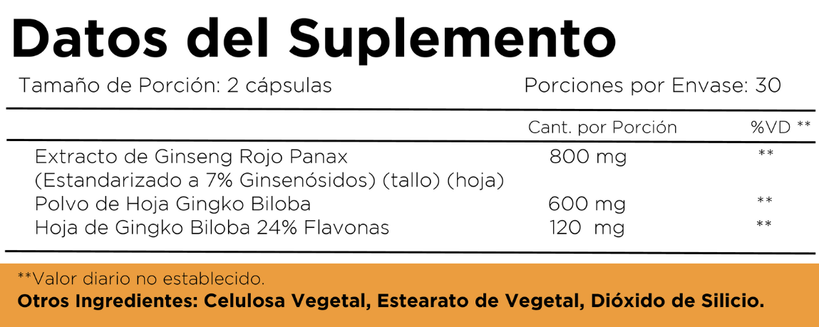 Ginseng + Ginkgo Biloba - Apoyo Cerebral