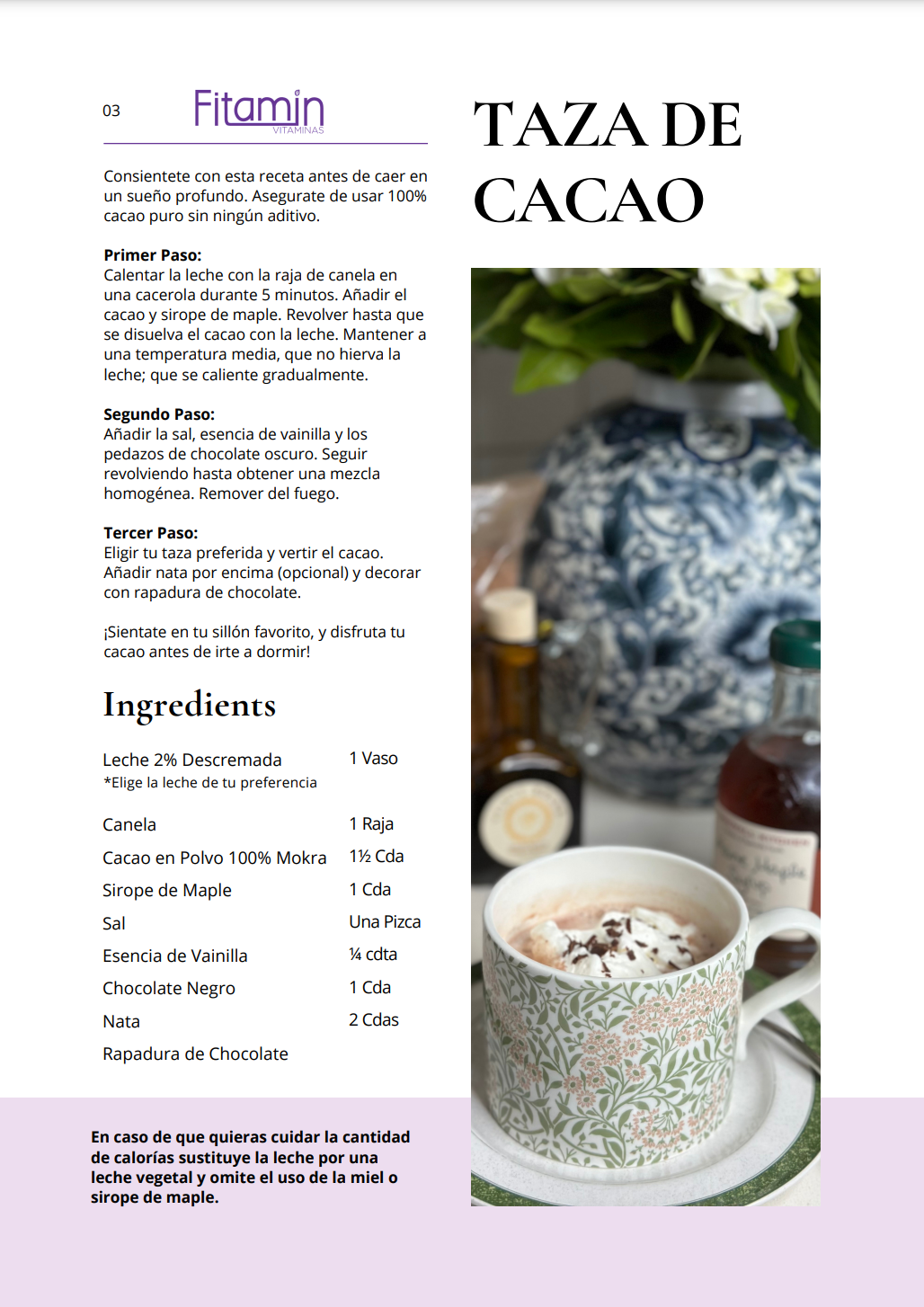 Receta - Taza de Cacao para dormir