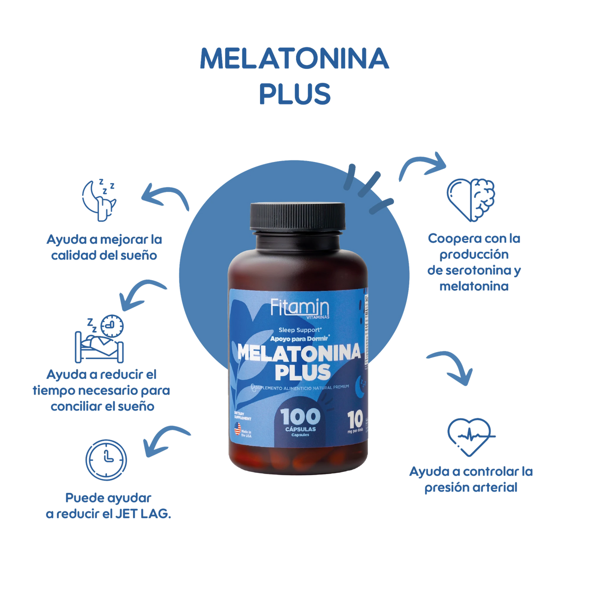 Melatonina Plus 10 mg Cápsulas – Vitaminas Fitamin (imagen 2)
