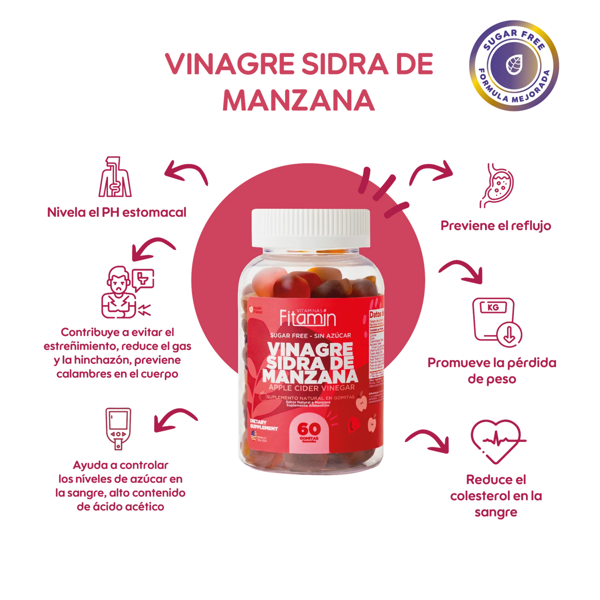 Vinagre de Sidra de Manzana en Gomitas – Vitaminas Fitamin (imagen 2)